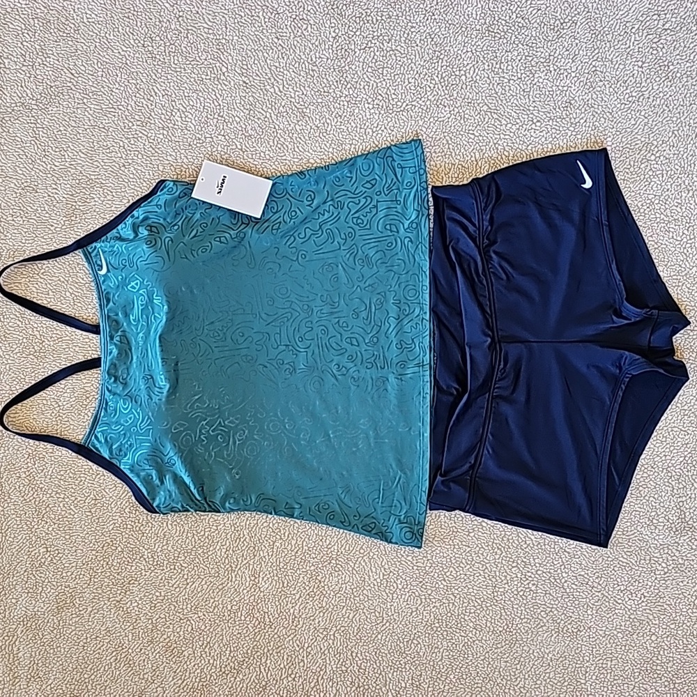 Nike Women’s Teal Tankini Top with Navy Swim Shorts